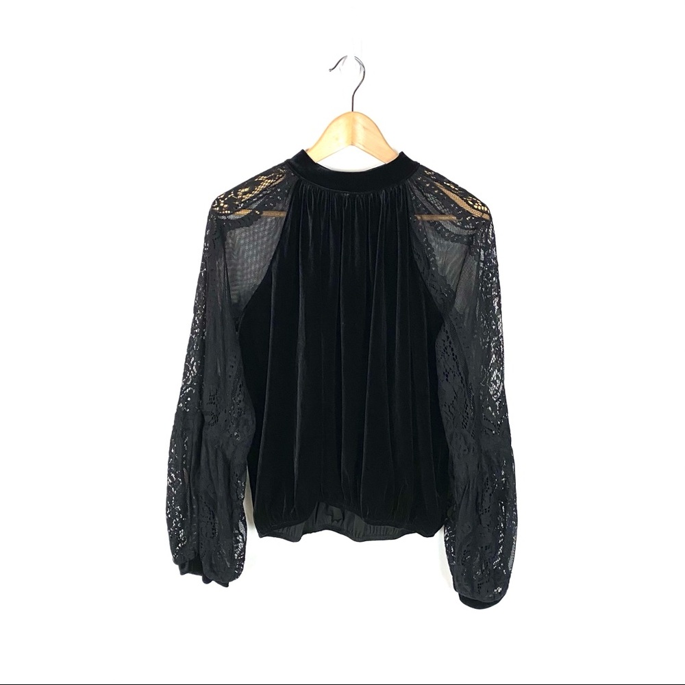 Free People Dream Team Black Velvet and Lace Top - Picture 4 of 11